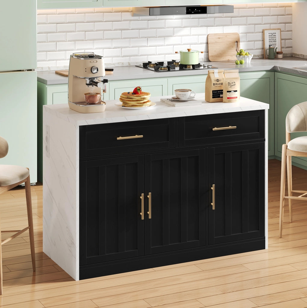 Isola cucina con bancone 120 x 60 x 91 cm in MDF nero; con prese e porte USB
