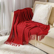 Deken in Plucché Superfino - Deken Plucché soffice - Deken plucché per divano - Deken con frange - Adatto per divano, letto (B 130 x L 220 cm) - rosso - 130*220CM