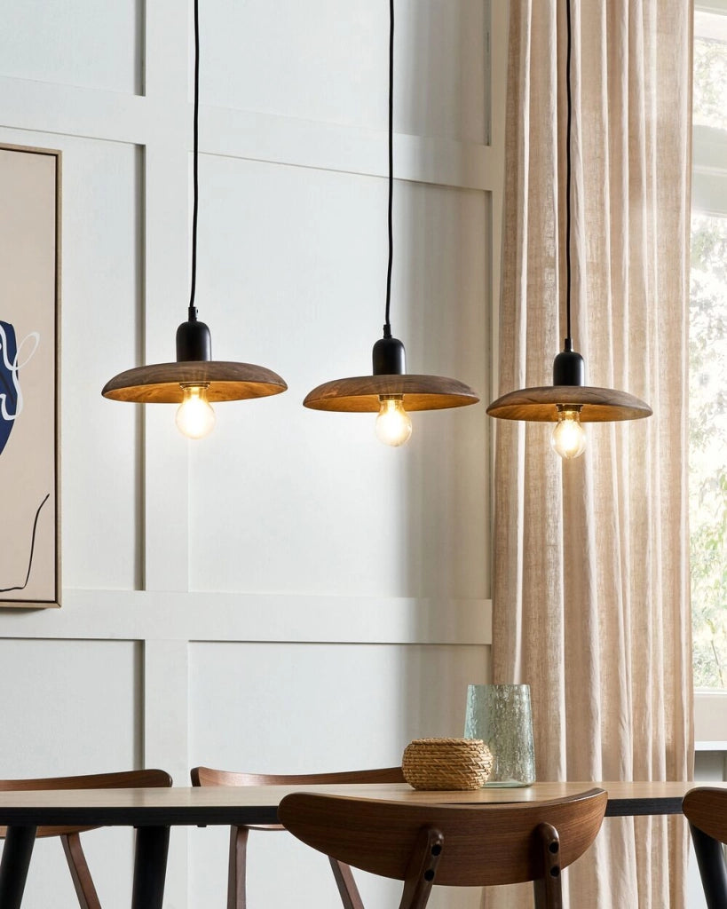 Lampada a sospensione in legno di mango scuro con paralume in legno naturale Plafoniera in stile boho Accessori per la casa fatti a mano