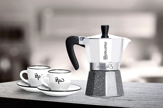 Set di caffè espresso da 3 tazze con 2 piatti - alluminio multicolore - 30 x 20 x 15 cm - 6 pezzi