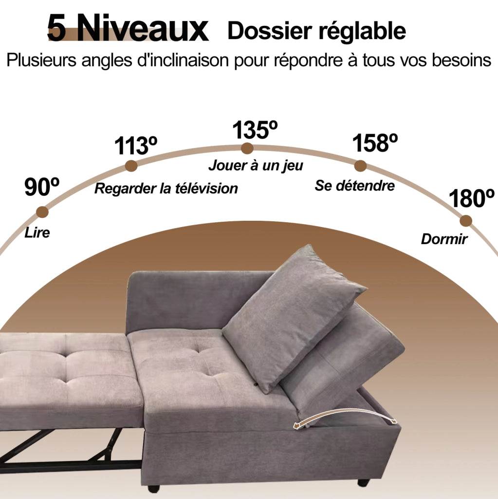 Divano letto 3 in 1 grigio con schienale reclinabile
