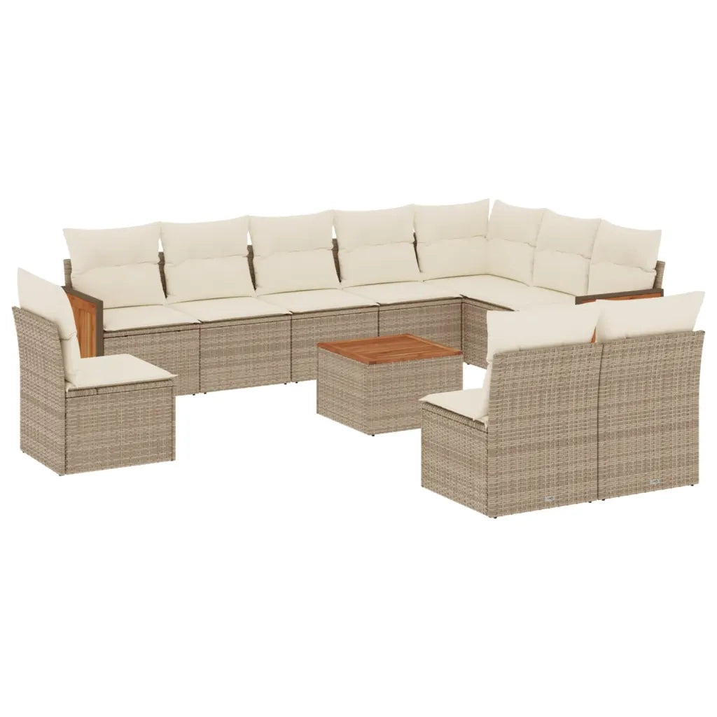 Set Divani da Giardino 11 pz con Cuscini Beige in Polyrattan