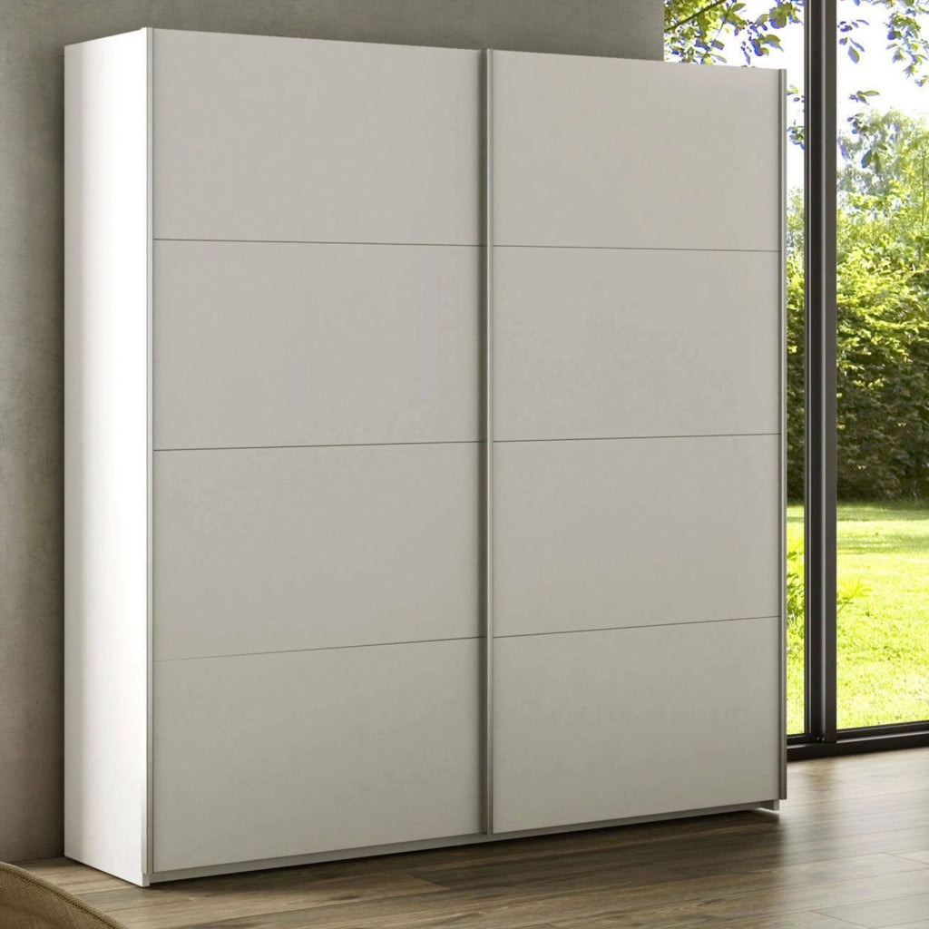 Guardaroba Opi, Armadio per camera da letto a 2 ante scorrevoli, Mobile con barra appendiabiti e 2 ripiani, cm 150x60h200, Bianco