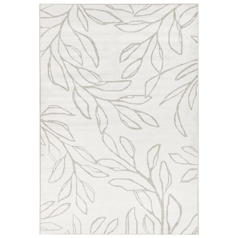 Tappeto tessuto beige chiaro 200 x 300 cm Moderno motivo foglie Soggiorno Camera da letto Per riscaldamento a pavimento Fondo antiscivolo A pelo corto