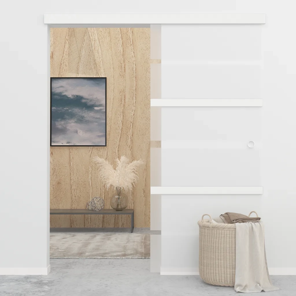 Porta Scorrevole con Fermi in Vetro ESG e Alluminio 90x205 cmcod mxl 127391