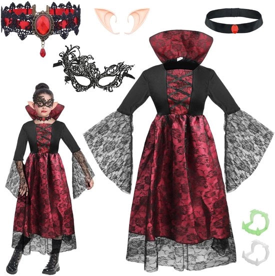 Costume da Halloween - Costume vampiro - Con maschere e accessori - Ragazze - Bambini - Adatto per occasioni festive