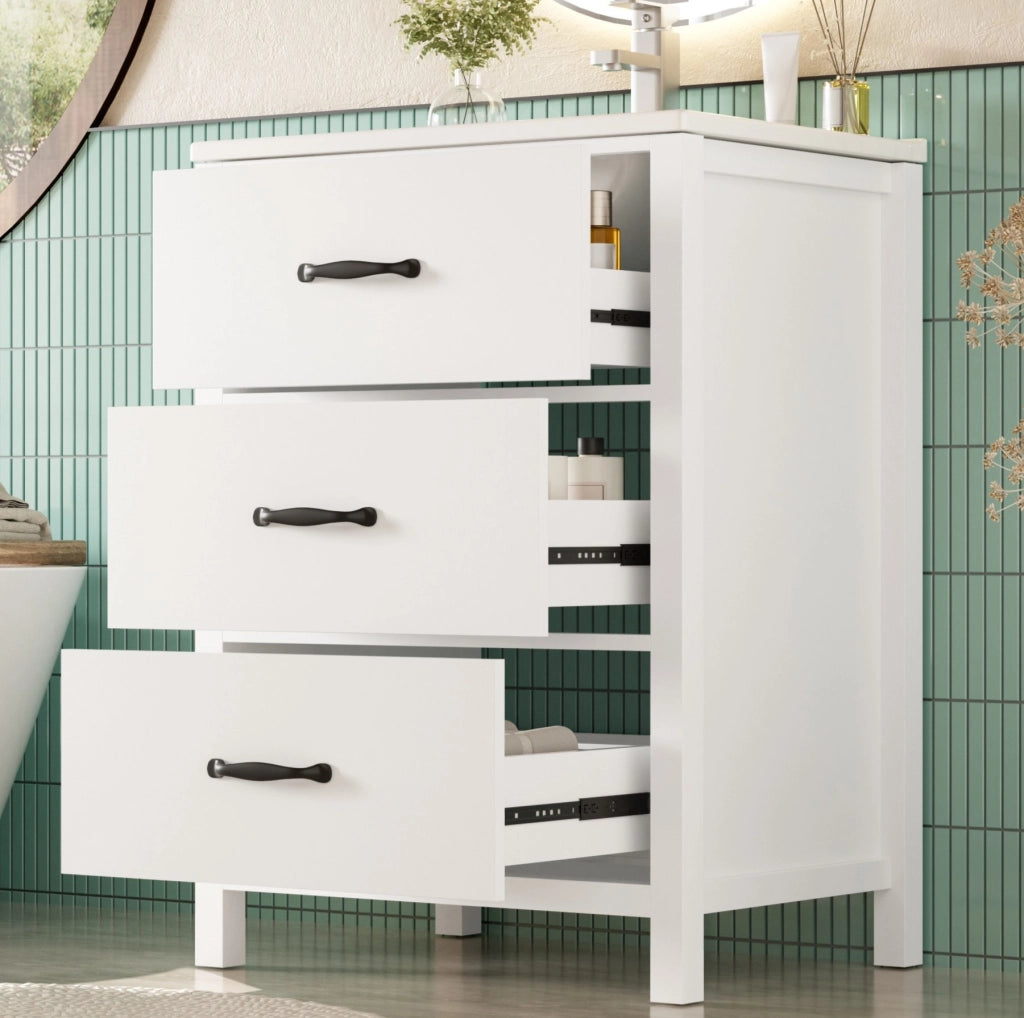 Mobile lavabo da terra bianco con 3 cassetti, 61 x 47 x 83 cm