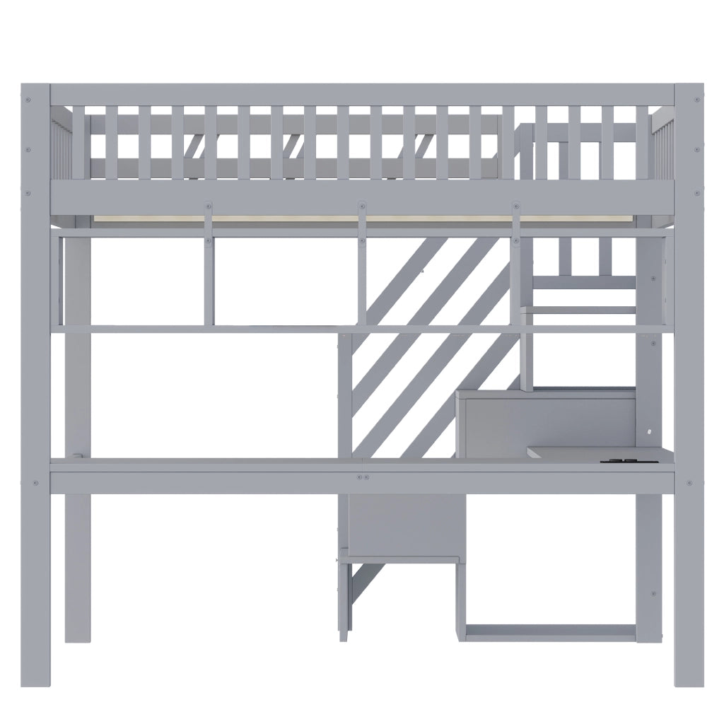 Letto a soppalco 140x200 cm con scrivania e LED in legno