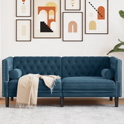Divano Chesterfield con Rinforzi 2 Posti Blu in Velluto