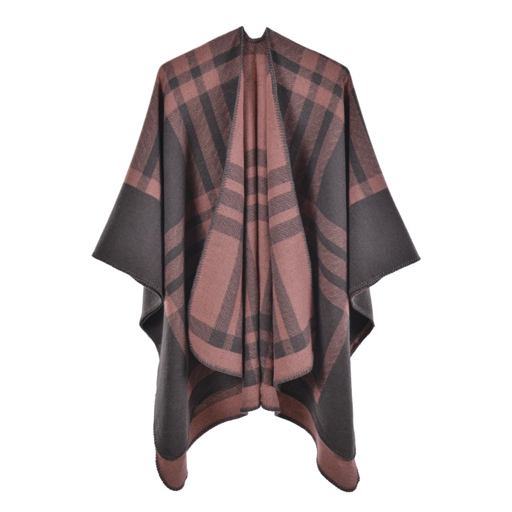 Sciarpa classica da donna, versatile per tutto l'anno, cappa a quadri con spacco in cashmere spesso