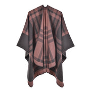 Sciarpa classica da donna, versatile per tutto l'anno, cappa a quadri con spacco in cashmere spesso