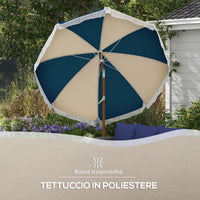 Ombrellone da Giardino Inclinabile Ø213x234 cm a 8 Stecche con Manovella Blu e Beige