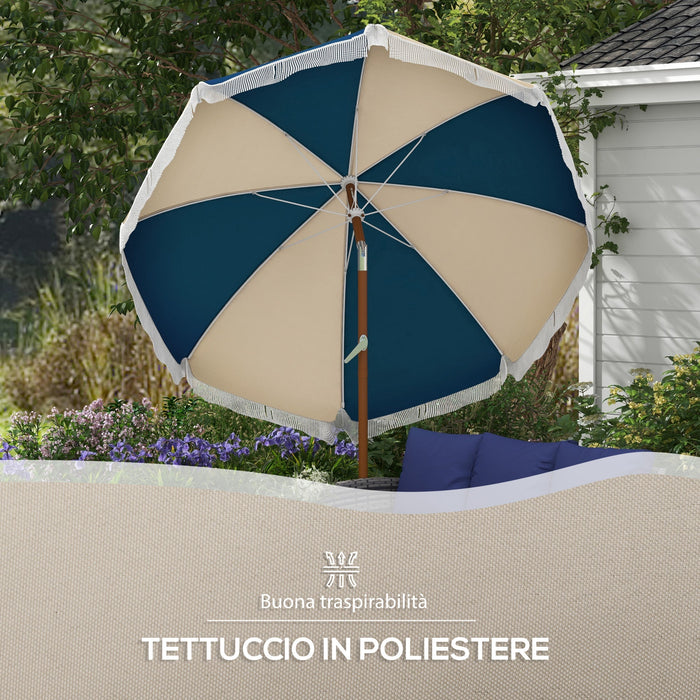Ombrellone da Giardino Inclinabile Ø213x234 cm a 8 Stecche con Manovella Blu e Beige