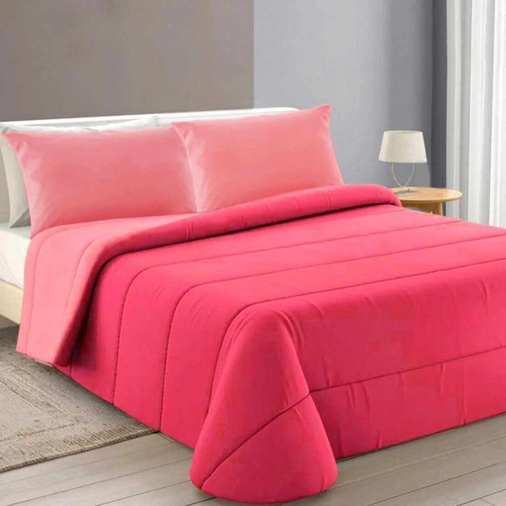 Trapunta Piumone Invernale Double Face 250gr Coperta Calda Letto 1 Pz e Mezza Made In Italy Fuxia