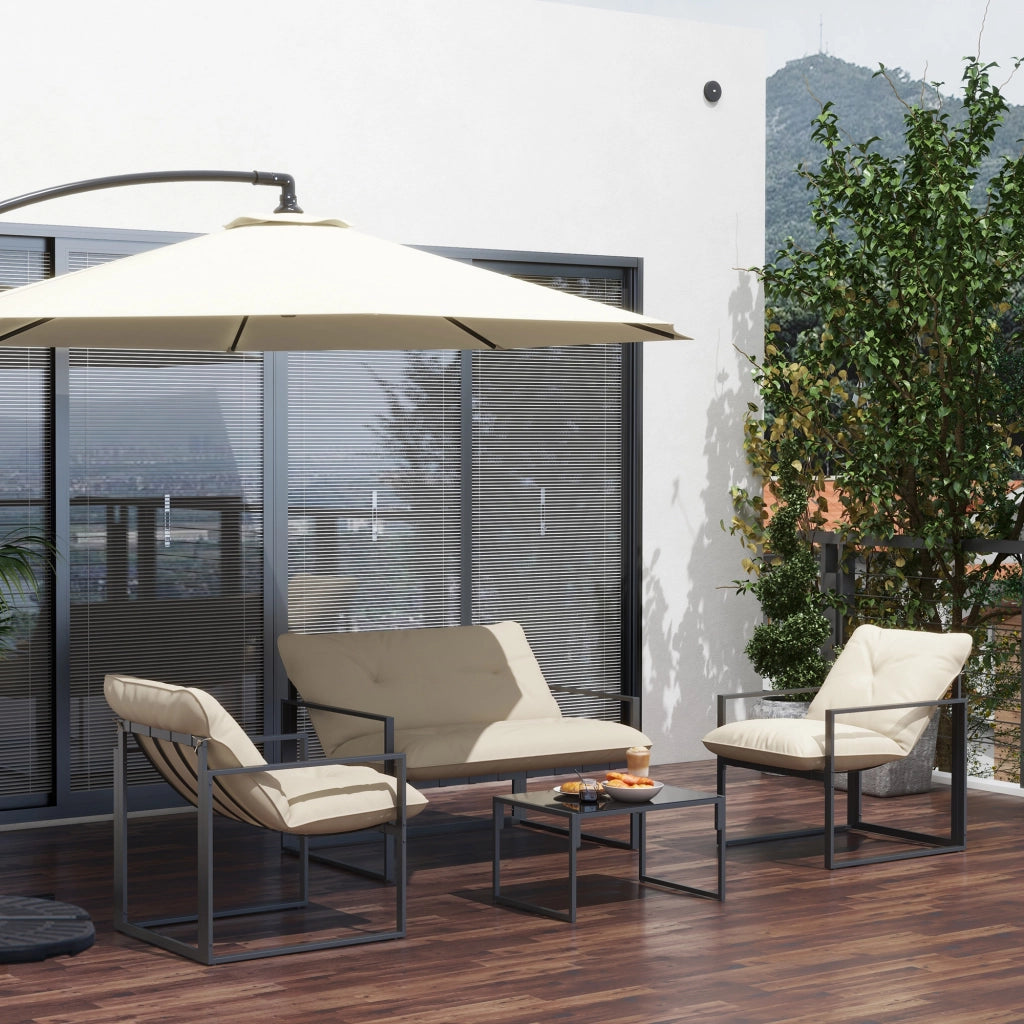 Set 4 Pezzi da Giardino con Divanetto 2 Poltrone e Tavolino in Acciaio, Poliestere e Cotone PP Beige e Grigio
