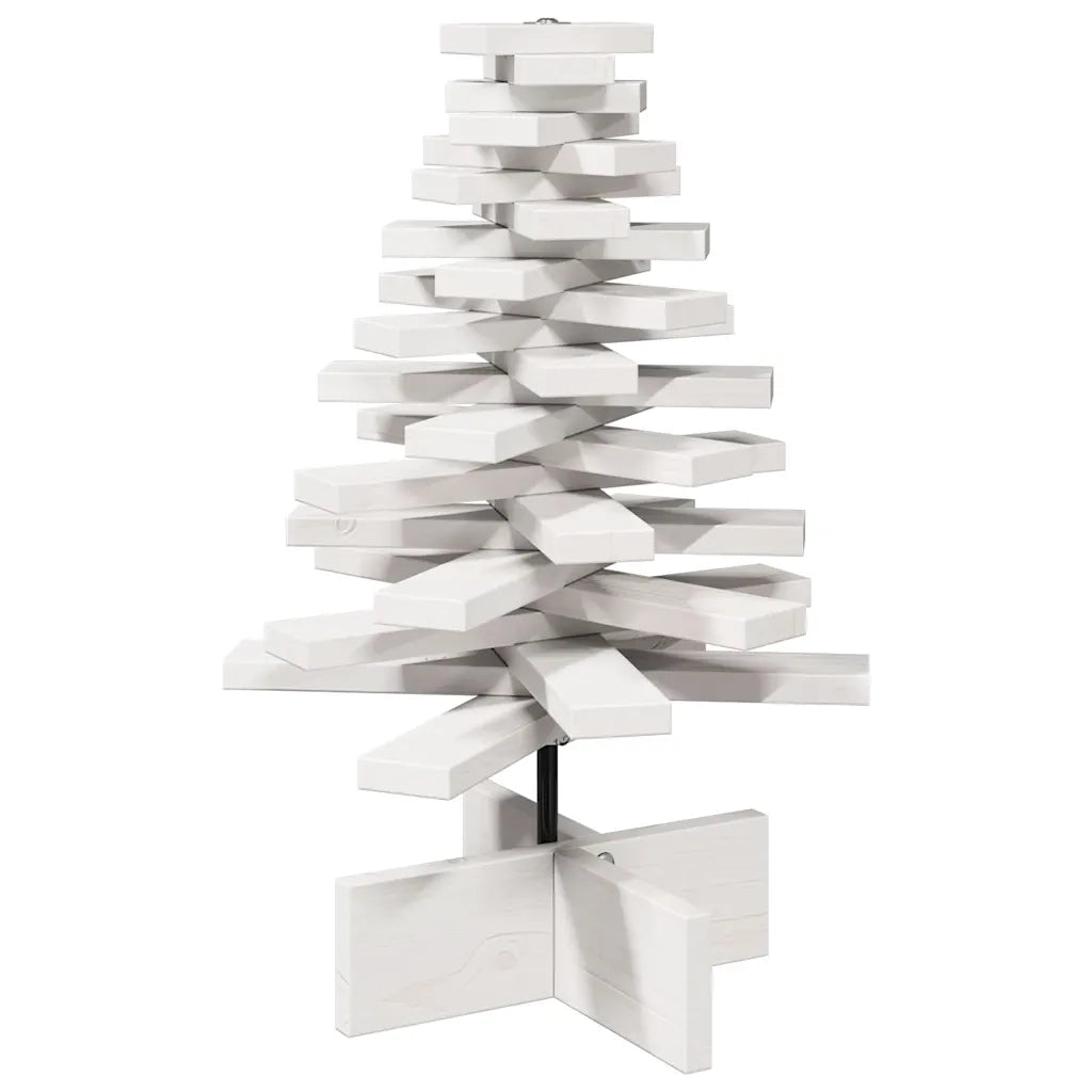 Albero di Natale Decorativo Bianco 60 cm Legno Massello di Pino