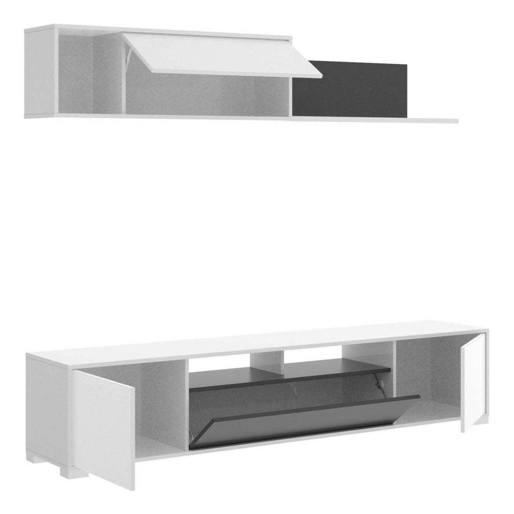 Parete attrezzata Abbete, Set da soggiorno porta TV, Mobile salotto multiuso, 200x41h180 cm, Bianco e Antracite