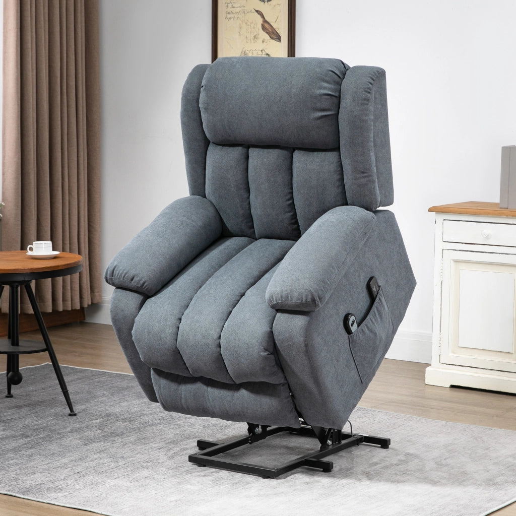 Poltrona Elettrica Alzapersona 91x93x103 cm Reclinabile a 135° con Poggiapiedi in Tessuto Effetto Lino Grigio
