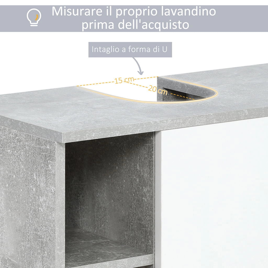 MOBILETTO SOTTOLAVANDINO CON INTAGLIO A U E 6 RIPIANI 60X30X68CM BIANCO E GRIGIO