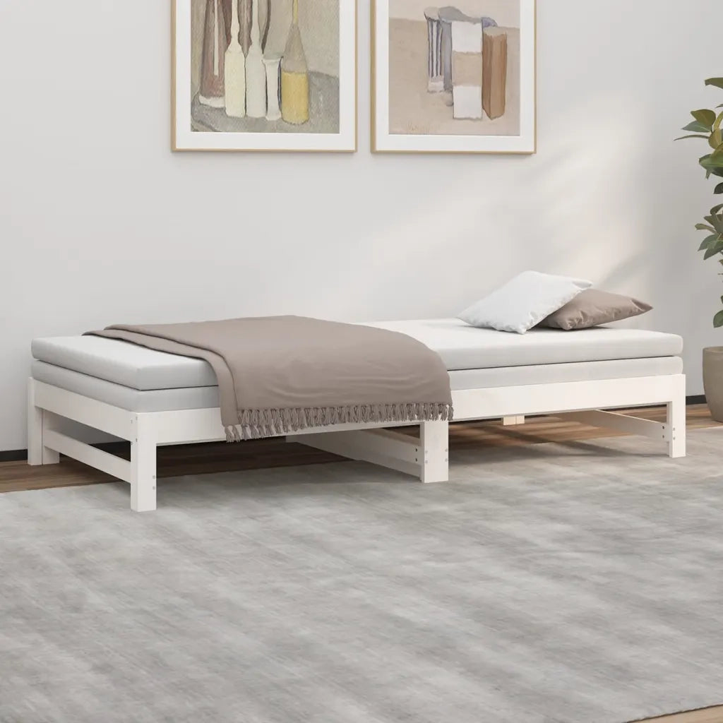 Dormeuse Estraibile Bianca 2x(100x200)cm Legno Massello di Pino 823400