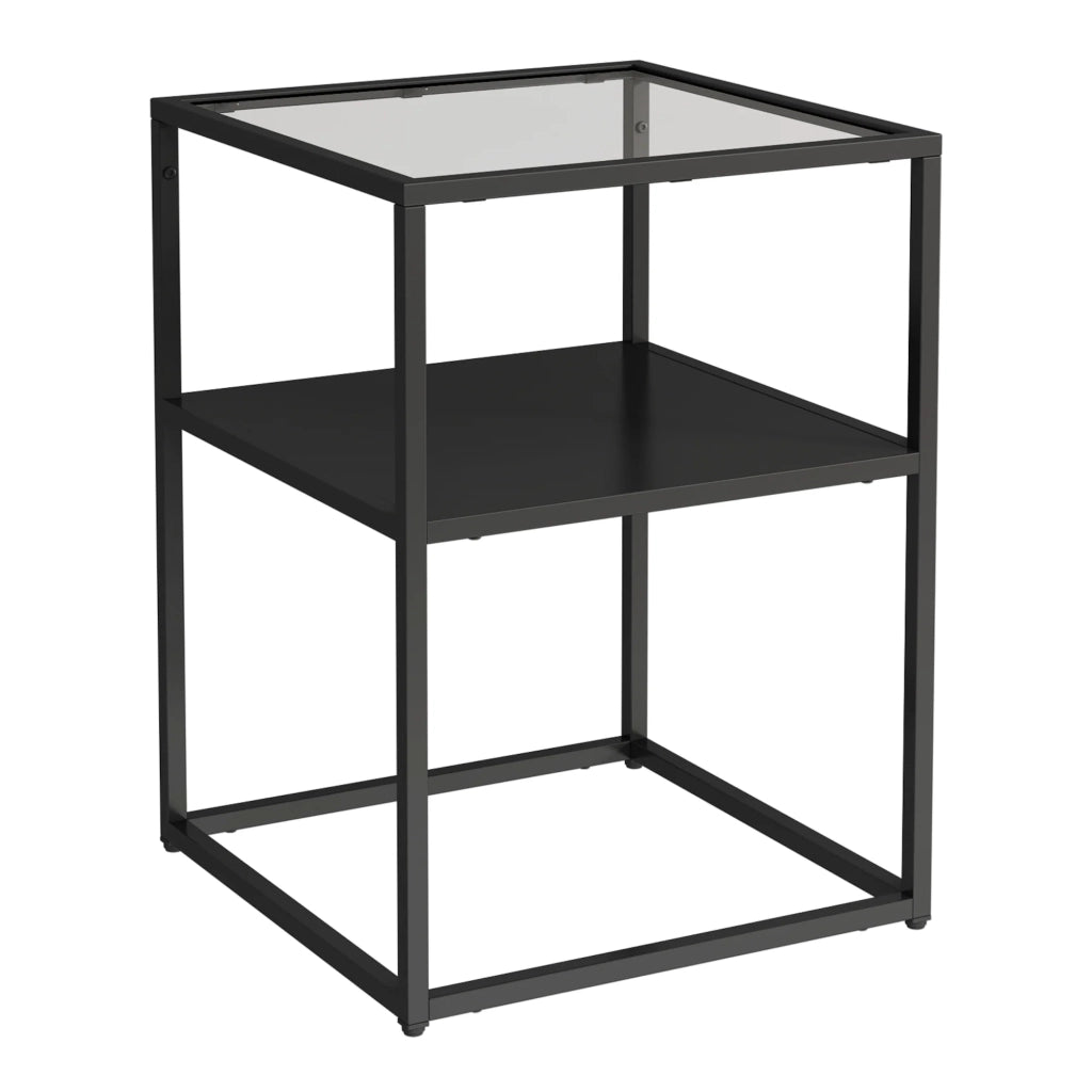 Tavolino con ripiano acciaio vetro temperato 55 x 40 x 40 cm nero opaco 03_0010965