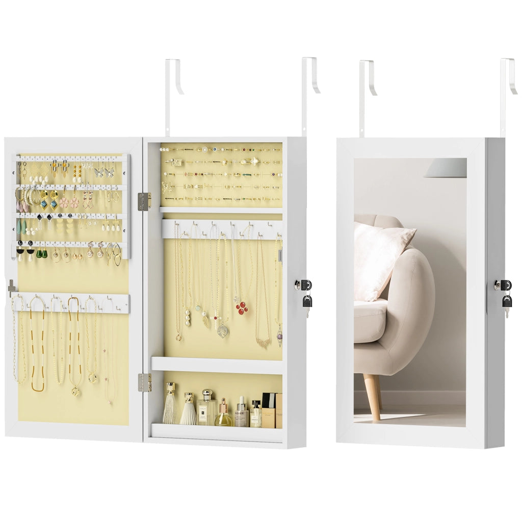 Specchio con cassettiera da parete ¨C zephmum ¨C bianco e crema