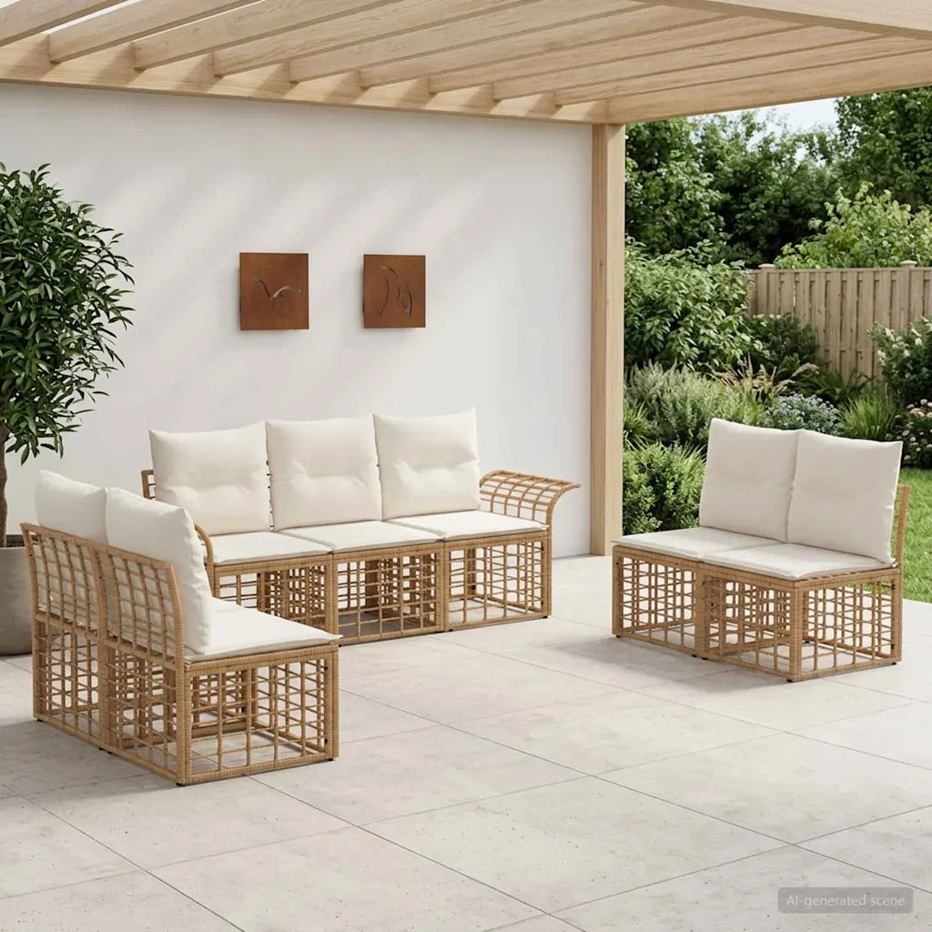Set di divani da esterno 7 pcs Naturale e Bianco Crema