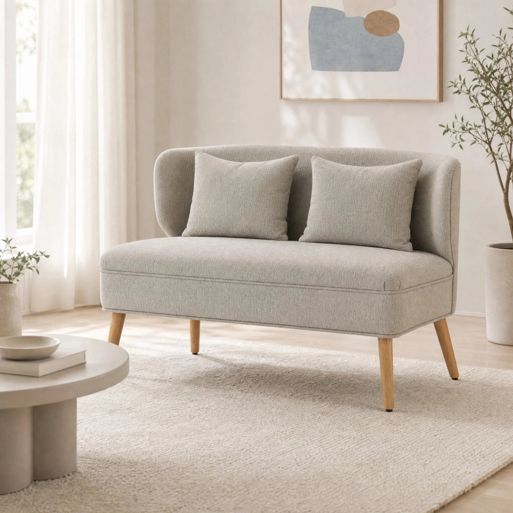 Divano compatto a 2 posti in tessuto chenille beige