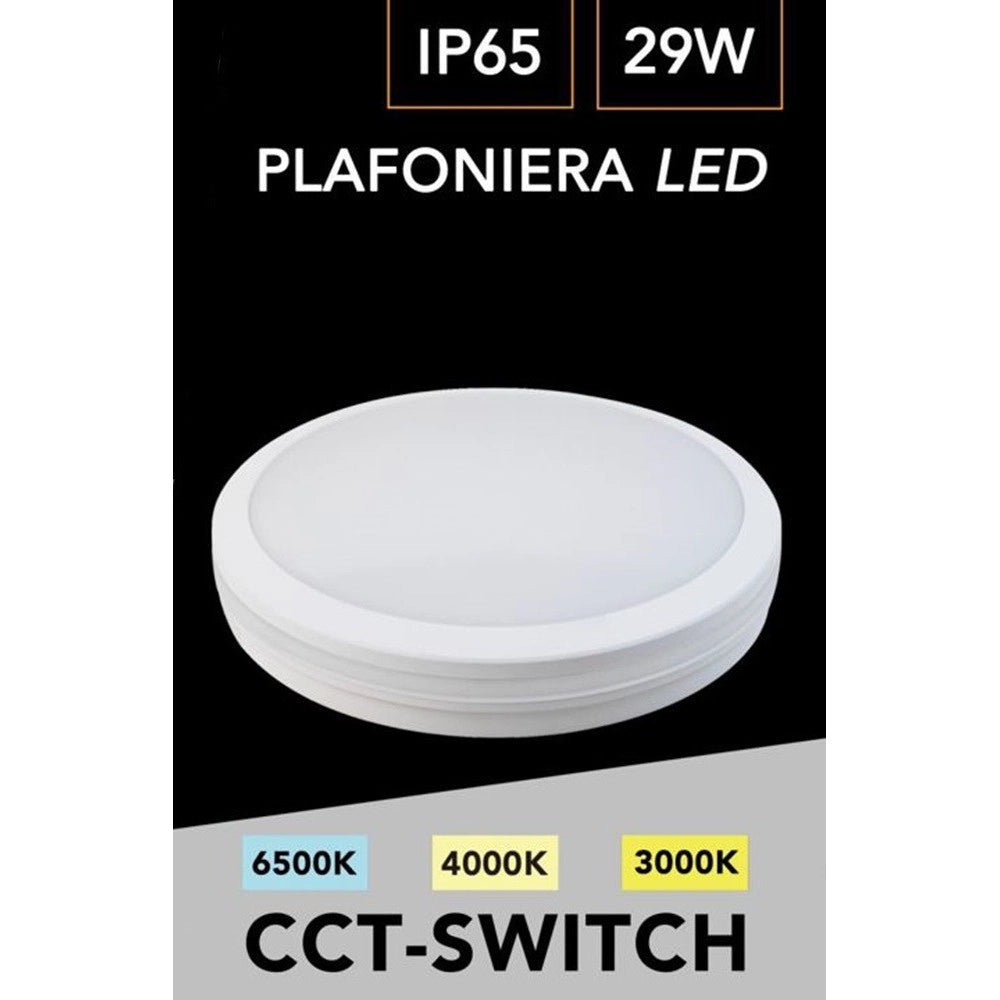 Trade Shop - Plafoniera Led 29w Tecnologia Cct Applique Interno Esterno Soffitto Parete Ip65 Ess-02-3c -