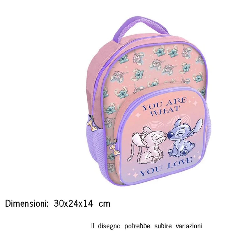 Trade Shop - Zaino Zainetto Asilo Stitch E Angel Con Tasca Deluxe 30cm Per Scuola Viaggi Bambini 674167a -