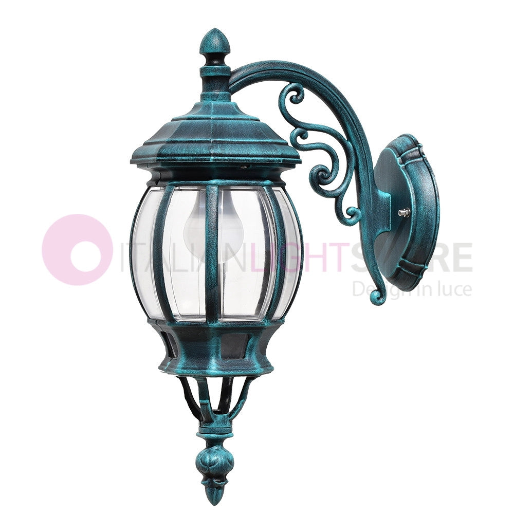 ENEA Applique Lanterna a Parete in Alluminio Applique per Esterno Classica NERO-VERDE GARDENLIGHT