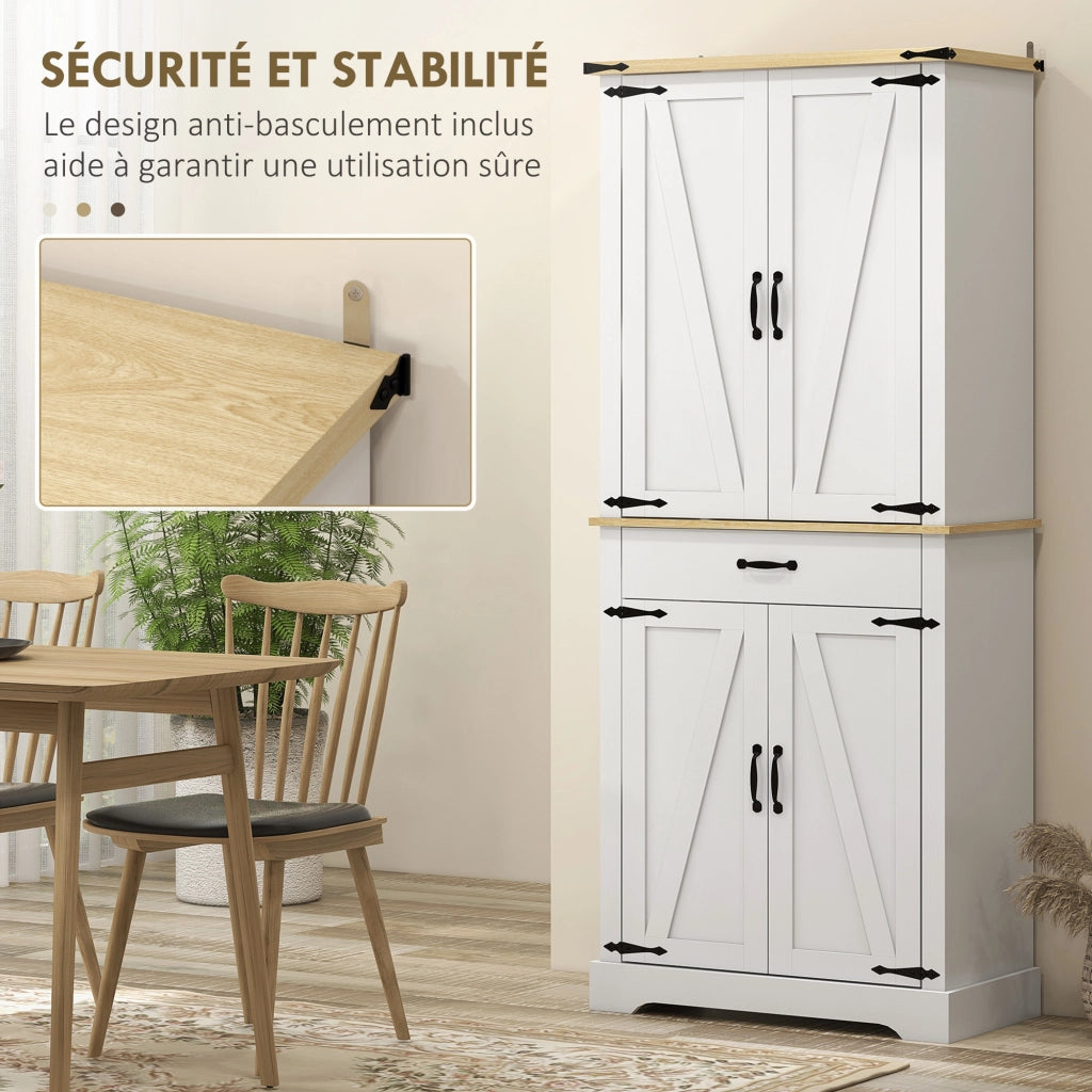 Armadio da cucina ¨C zephmum ¨C 4 ante, 6 ripiani, 1 cassetto, bianco, 76.5x40x181 cm