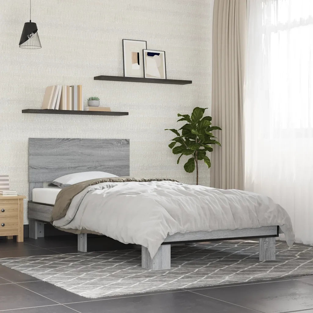 Letto singolo | Letto per adulti | Giroletto Grigio Sonoma 75x190cm in Legno Multistrato e Metallo
