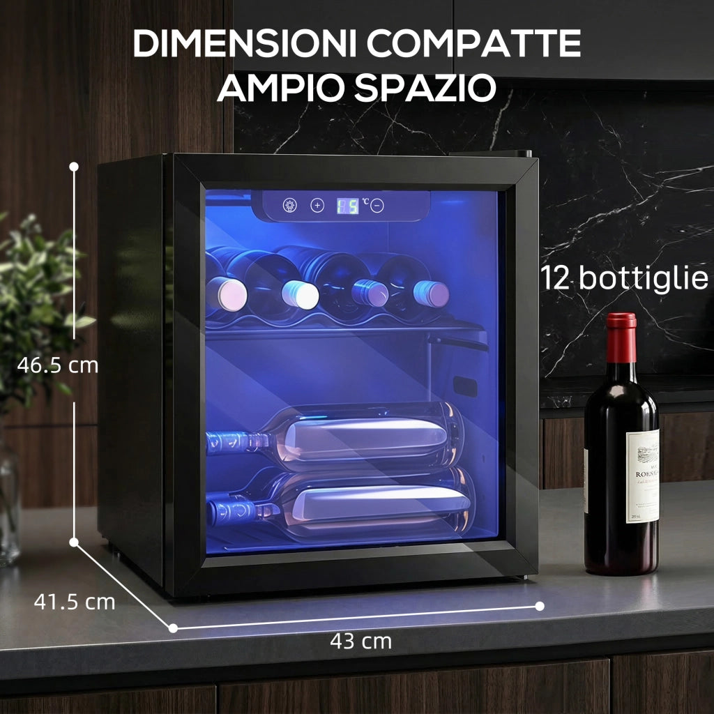 Cantinetta Vino Refrigerata ¨C Zephmum ¨C 12 Bottiglie, Vetro Temperato, Nera