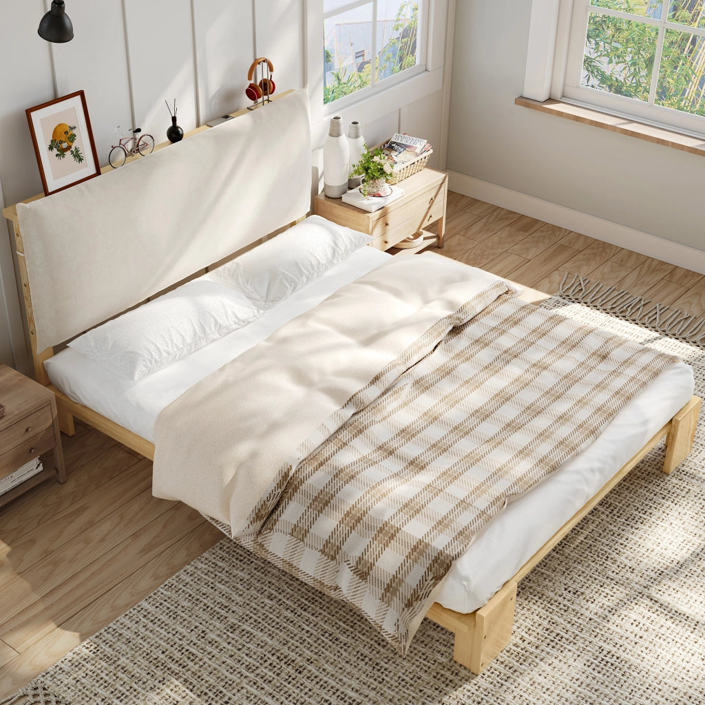 LETTO Imbottito 140x200 cm Naturale con testiera imbottita