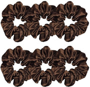 Set di 6 scrunchies in seta a mano, 4,5 pollici, marrone scuro, accessori per capelli per donne e ragazze