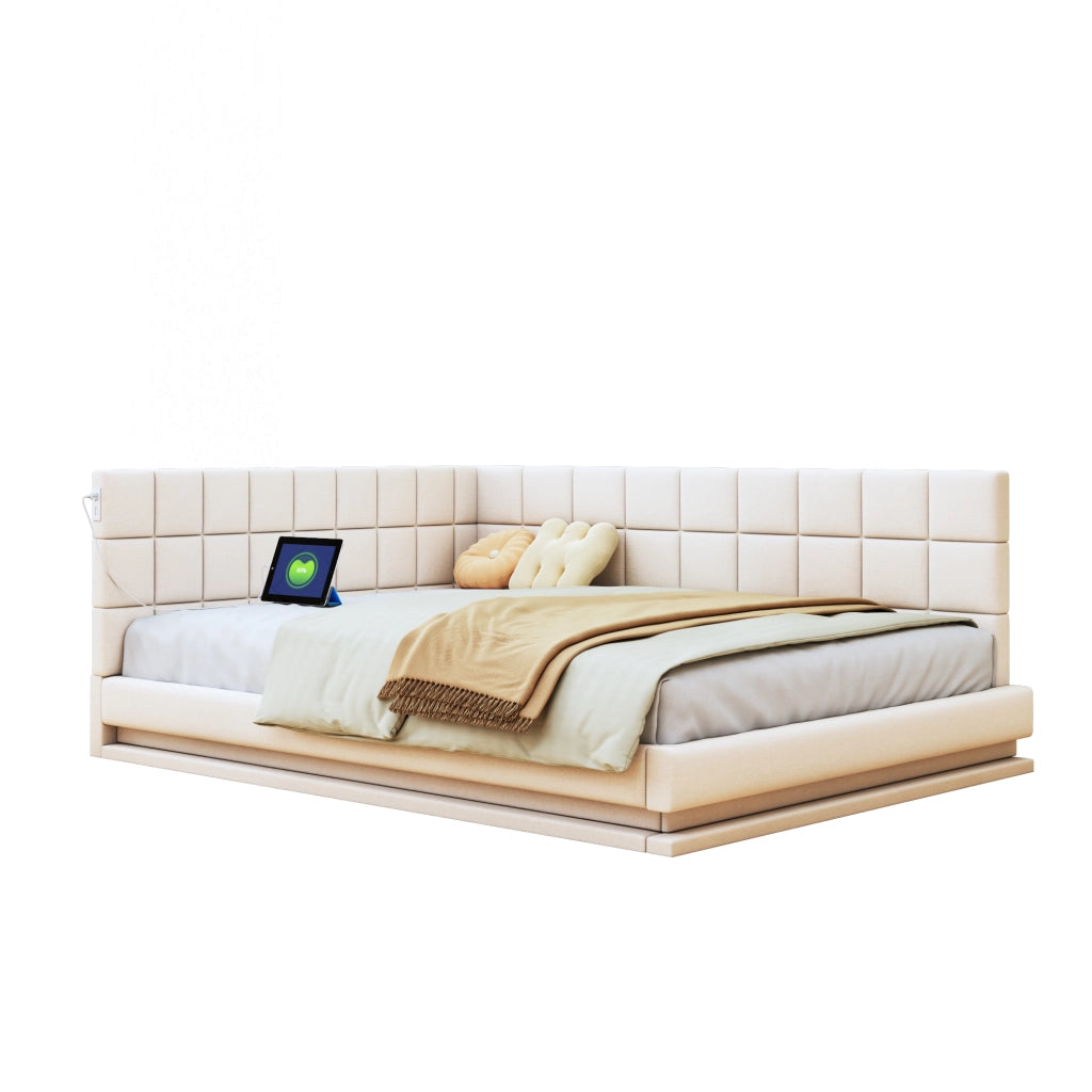 Letto divano multifunzione lino beige 140x200 cm