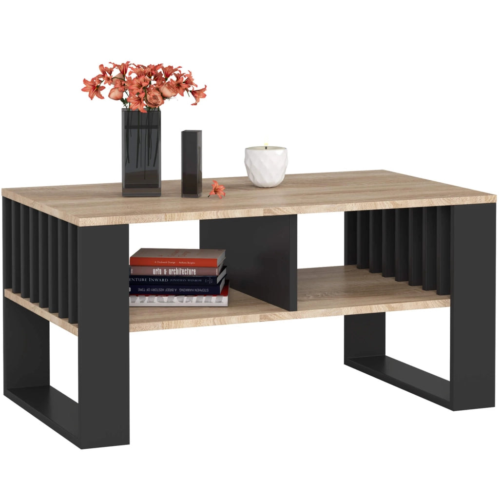 Tavolino da caffè AKORD ROCKFORD Sonoma Quercia 92 cm gambe Nere 92x53x45 cm