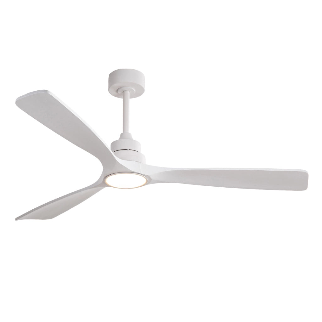 Ventilatore da soffitto da 60 pollici con luce LED; 3 pale in legno; bianco