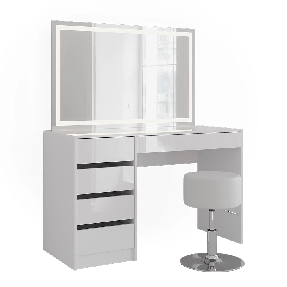 Vicco Tavolo da toeletta Bianco/bianco lucido 119.8 cm con specchio LED e sgabello