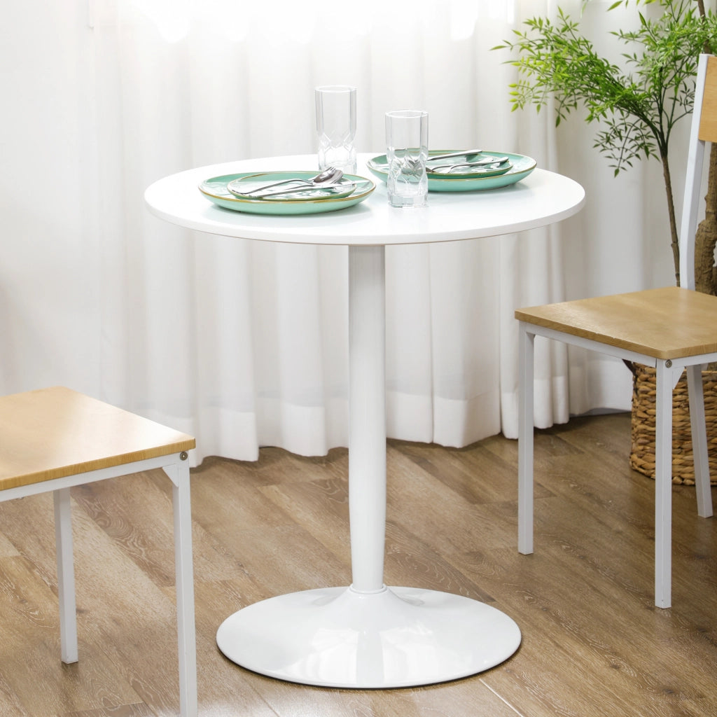 Tavolo Rotondo Moderno per 2 Persone in MDF e Acciaio , ?70x75cm, Bianco