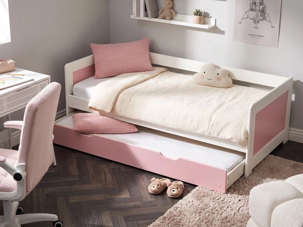 Letto a castello per bambini in legno di pino rosa struttura di dimensioni singole EU con telaio estraibile extra