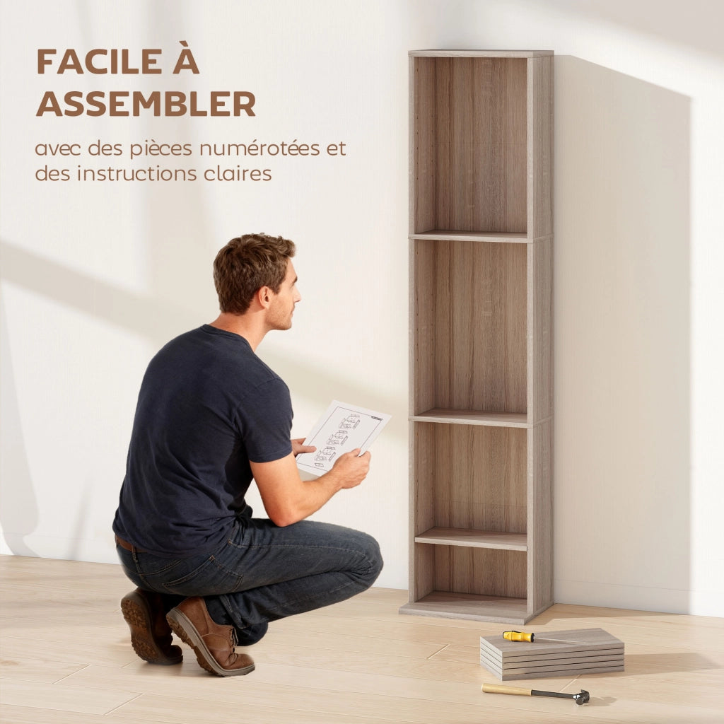 Libreria per CD e DVD ¨C zephmum ¨C 9 compartimenti, 6 ripiani regolabili, 33x24x140 cm, legno naturale