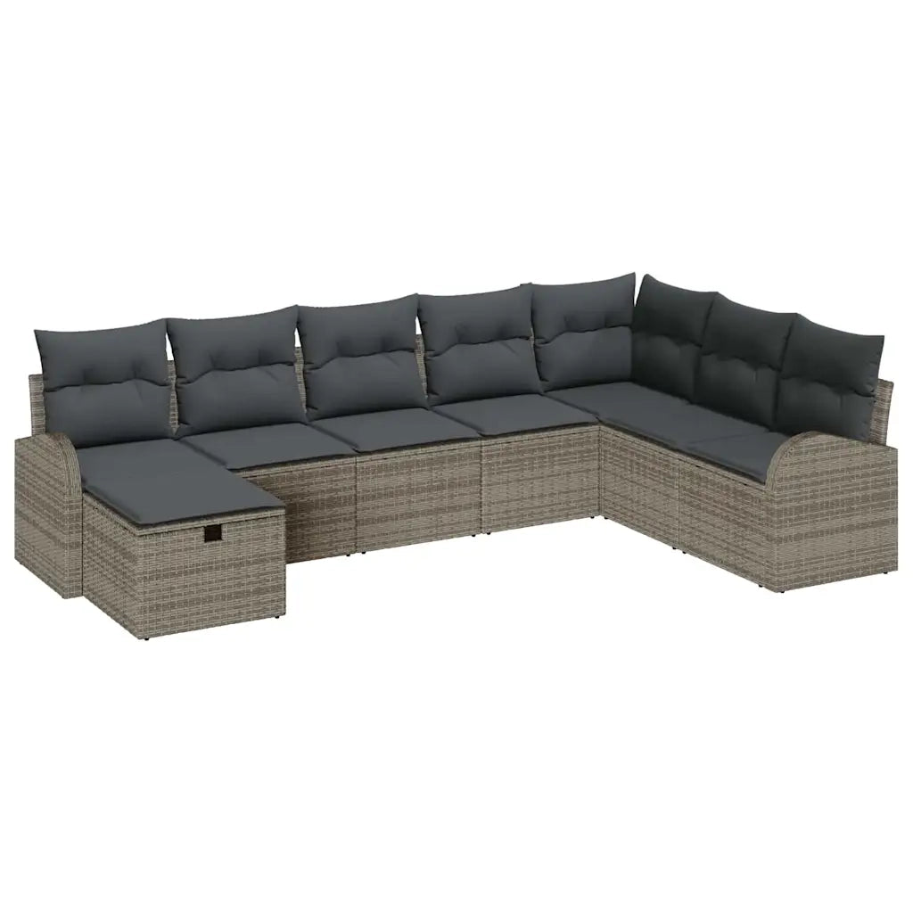 Set Divano da Giardino con cuscino 8 pcs Grigio Poly Rattan