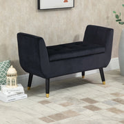 Panca contenitore in velluto nero con braccioli, 107 cm