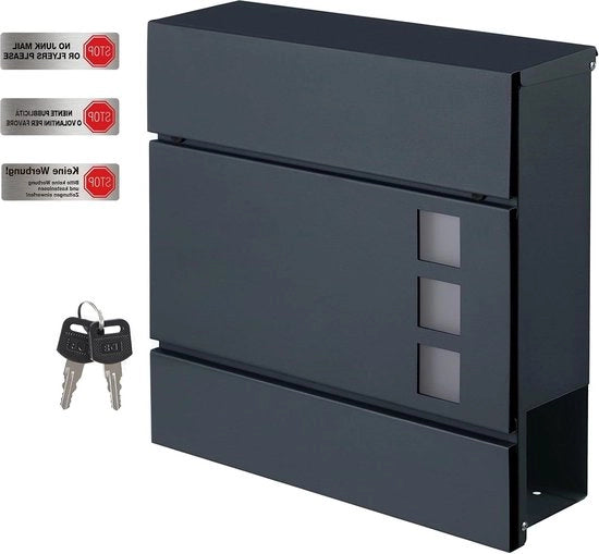 Borsa postale moderna con contenitore per giornali - coperchio chiuso - facile da installare - grigio antracite - GMB052G01 - design elegante