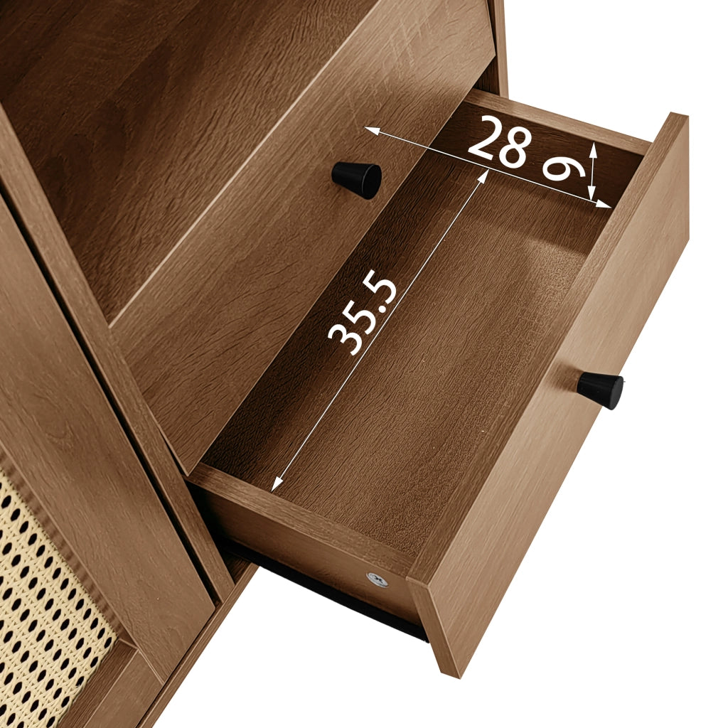 Credenza e Madia con 2 Ante in Rattan; Ripiani Regolabili; Stile Country; in Pannelli di Particelle; Legno; 130×40×75;5 cm
