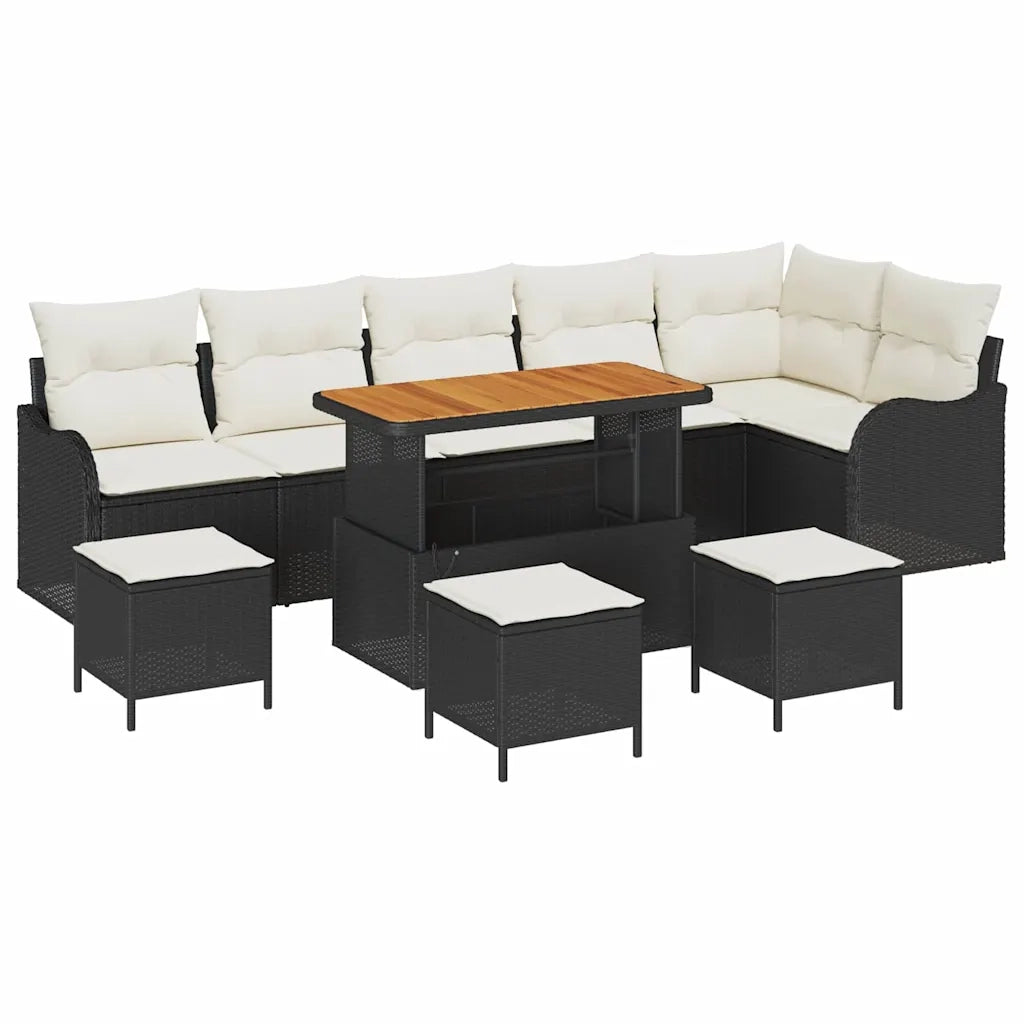 Set Divano da Giardino con cuscino 10 pcs Nero polyrattan