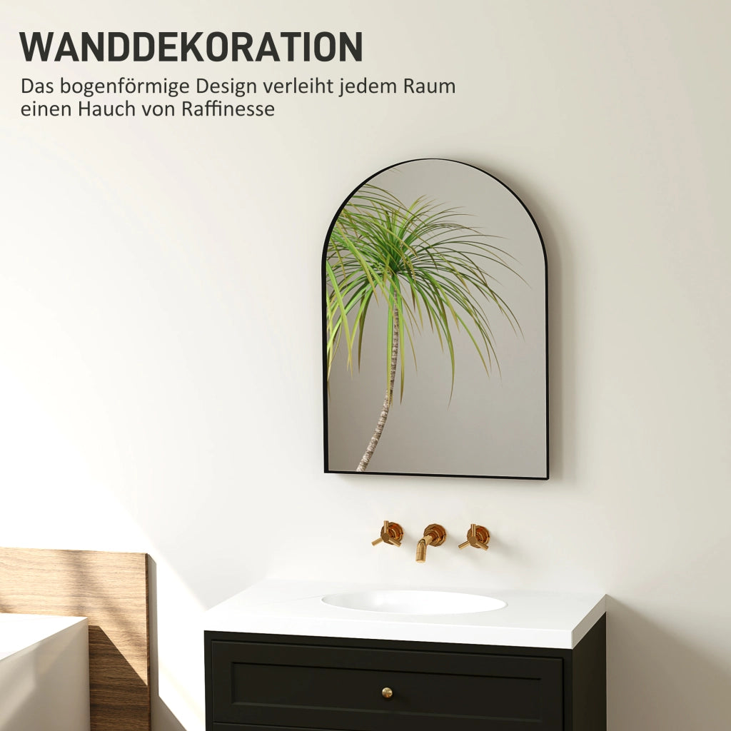 Specchio da Bagno Curvo ¨C Zephmum ¨C Nero, Cornice Alluminio, 50x70 cm