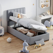 Letto imbottito con contenitore idraulico 90x200 cm; lino grigio